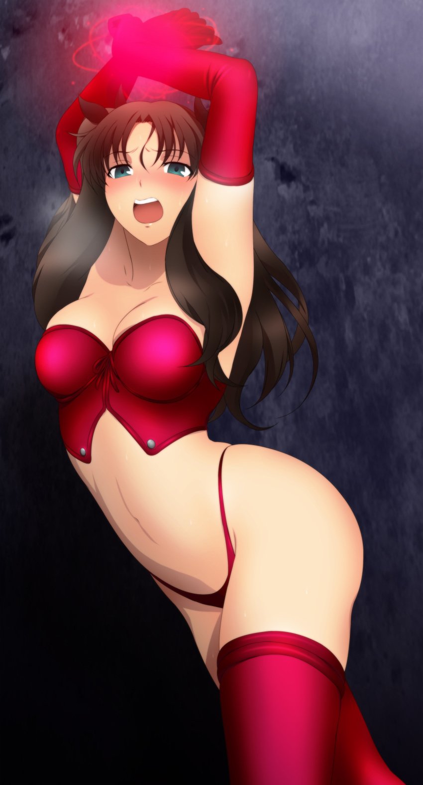 1girls black_hair blush fate/stay_night fate_(series) female female_only long_hair shiny shiny_skin tagme tohsaka_rin yadokari_genpachirou