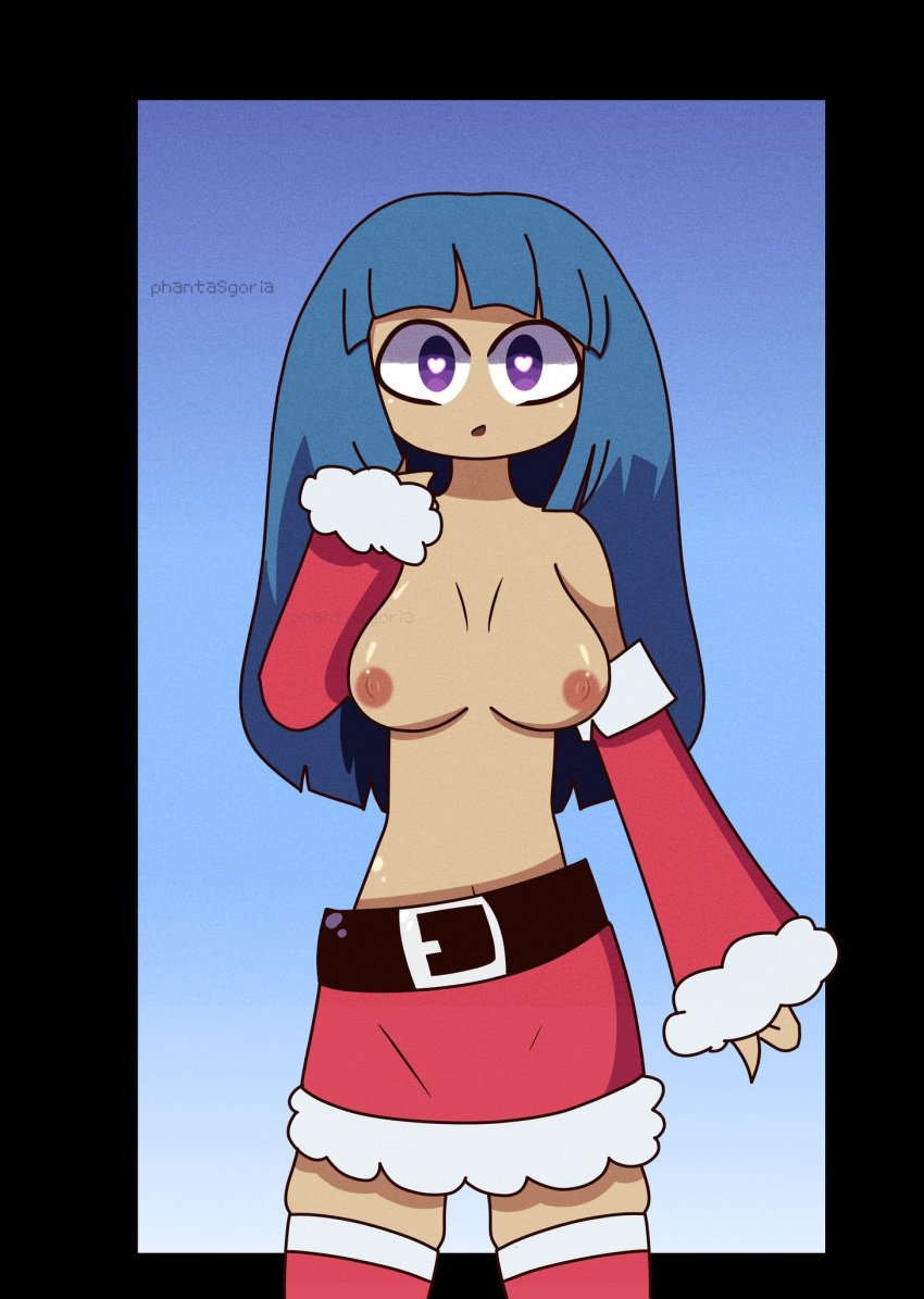 big_breasts blue_hair christmas fhs fhsz3r0 fnafhs fnafhs_z3ro fnafhsrule34 lily_(fnafhs) purple_eyes