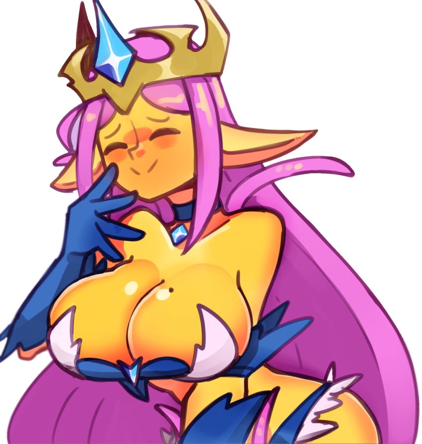 1girls 2023 2024 alpha_channel big_breasts breasts choker cleavage crown docecaedrus elbow_gloves empress_of_light fairy female female_focus female_only for_sticker_use gloves hi_res huge_breasts long_hair mole pink_hair png pointy_ears smile smug solo sticker_template terraria transparent_background transparent_png yellow_body