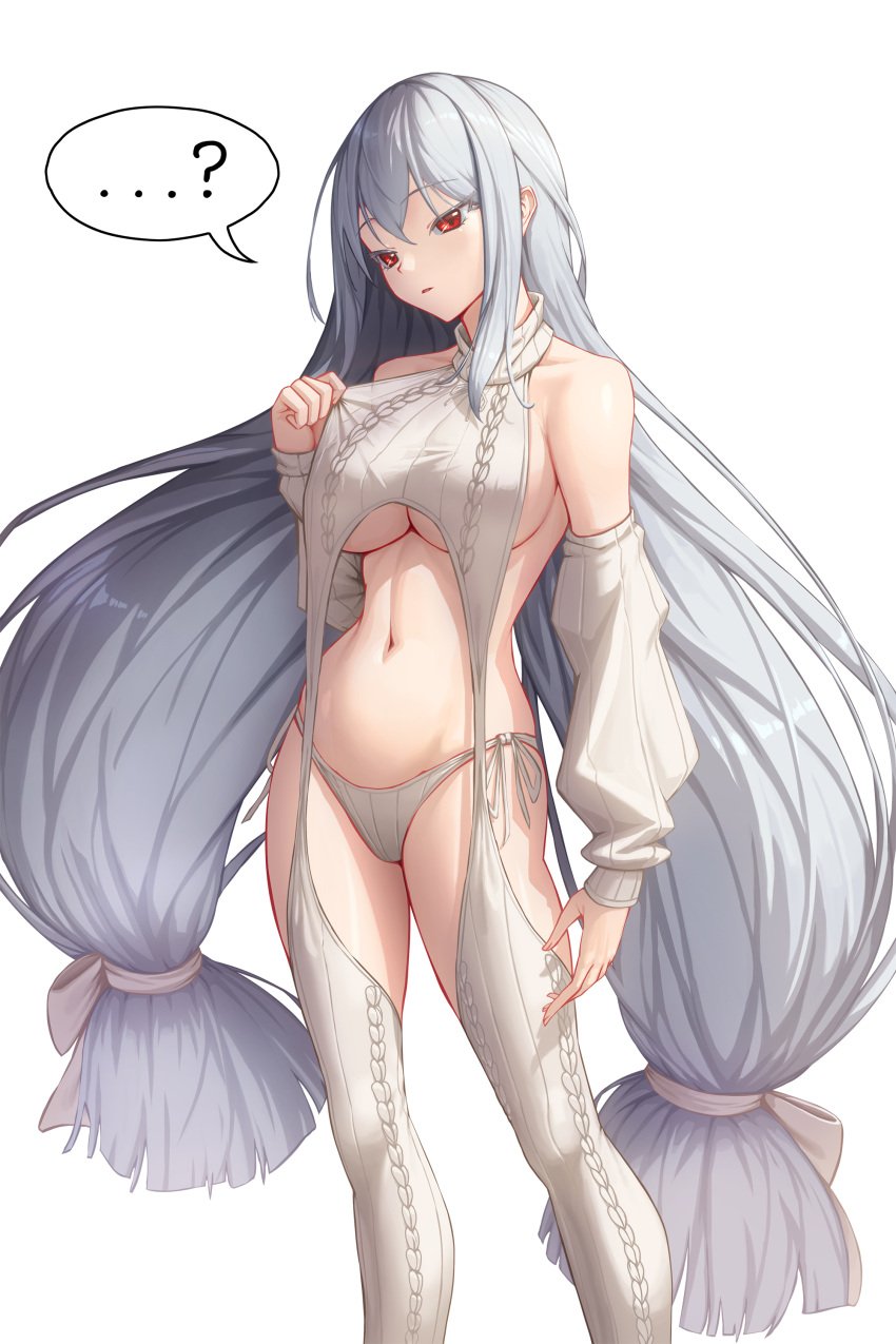 1girls arknights bowlp female female_only red_eyes skadi_(arknights) sweater underboob virgin_destroyer_sweater