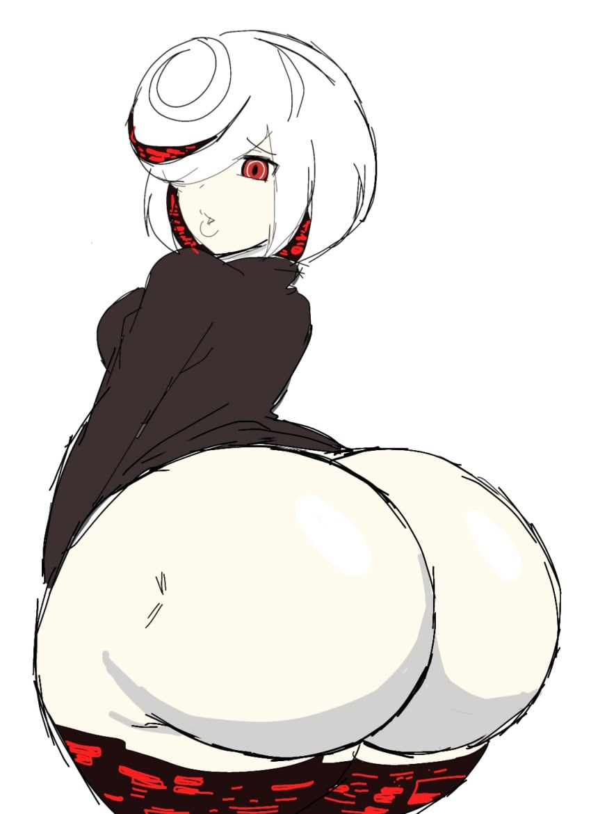 1girls 2024 ass ass_focus back_view bangs big_ass black_cloak bottom_heavy bottomless breasts bubble_butt cloak clothed female female_only hair_over_one_eye huge_ass large_ass lips long_sleeves looking_at_viewer looking_back momiji_(artist) no_panties rear_view red_eyes sage_(sonic_frontiers) sega shiny_skin short_hair solo sonic_(series) sonic_frontiers thick_ass thick_thighs thighhighs thighs white_background white_hair white_skin