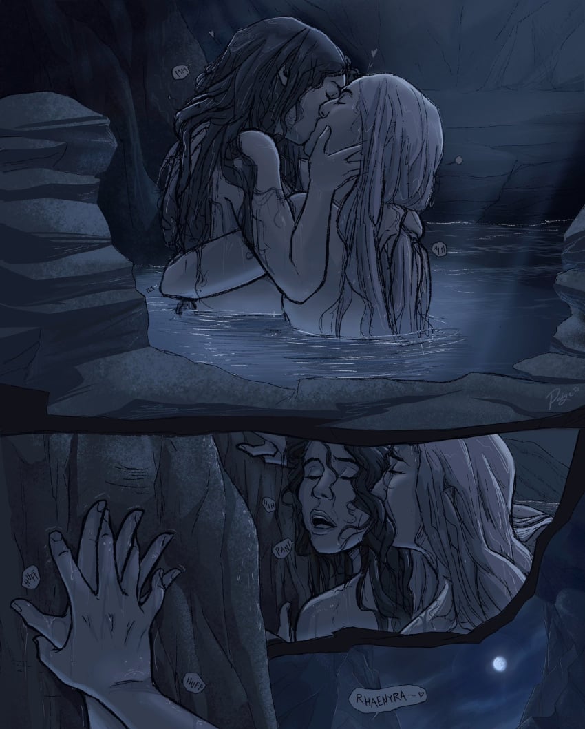 2girls a_song_of_ice_and_fire alicent_hightower female female/female female_only holding_hands house_of_the_dragon kissing_neck lesbian lesbian_sex making_out naked naked_female nude nude_female only_female paiges_of_art red_hair restrained rhaenyra_targaryen romantic_sex sex_in_water silver_hair water_sex yuri