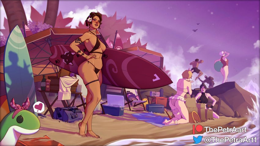 apex_legends beach beach_background beach_ball big_ass big_breasts big_butt big_thighs bikini illustration latina latina_female loba loba_(apex_legends) nessie no_nude patreon patreon_reward petransfw sfw summer thepetraart thick_ass thick_butt thick_hips thick_legs thick_thighs valkyrie wattson_(apex_legends) wraith_(apex_legends)