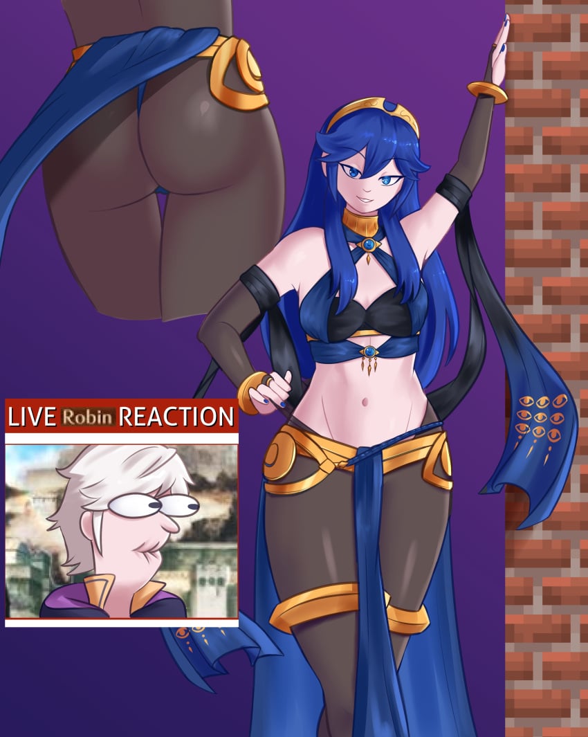 alternate_costume ass big_ass blue_eyes blue_hair blue_thong cosplay dancer dorothea_arnault_(cosplay) female fire_emblem fire_emblem_awakening fire_emblem_heroes lucina_(fire_emblem) male nintendo obsidianwasp plegian robin_(fire_emblem) robin_(fire_emblem)_(male) thong