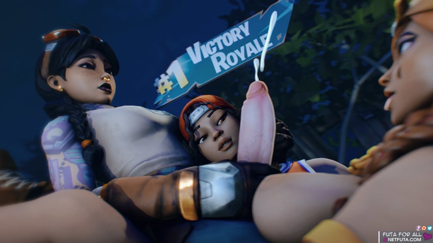 1futa 2girls 3d 3d_(artwork) aura_(fortnite) black_hair breasts brown_hair cap cum cumming dark-skinned_female dickgirl fortnite futanari gloves goth group huge_cock intersex jules_(fortnite) latina long_hair netfuta penis render source_filmmaker steampunk tagme tattoo tattoos triple_threat