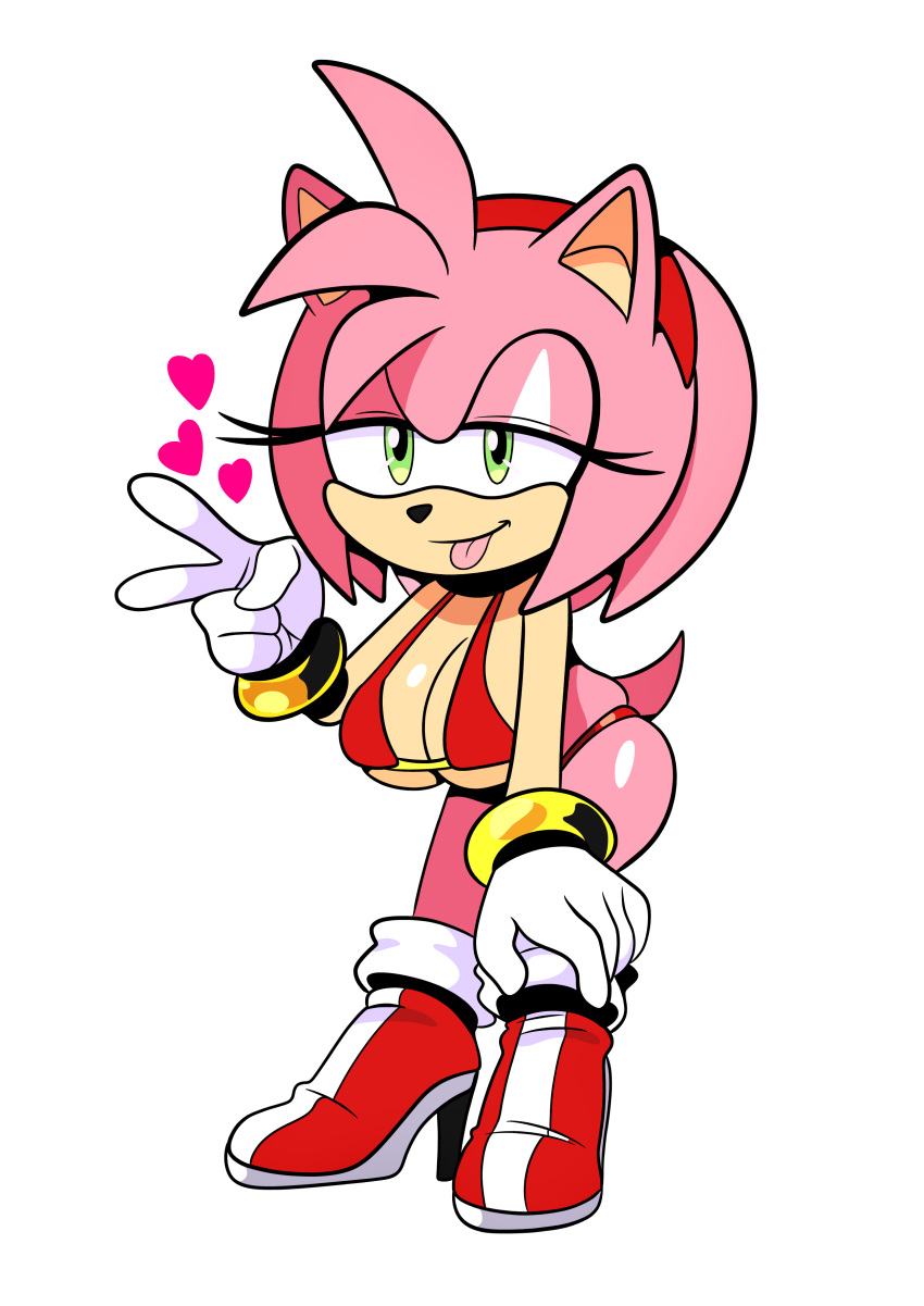 2d 2d_(artwork) 2d_artwork amy_rose anthro_female bent_over big_ass big_boobs big_breasts bikini bikini_bottom bikini_top boots bubble_butt diadem eyelashes furry_funnychan gloves green_eyes half-closed_eyes hearts_around_head large_breasts pink_fur seductive_look sega shortstack sonic_(series) sonic_the_hedgehog_(series) tongue tongue_out