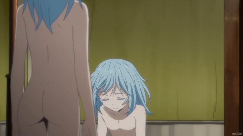 ambiguous_gender ass ass_focus blue_hair clone closed_eyes completely_nude cute disappointed distraught falling flat_chest from_behind genderless gold_eyes human indoors kneeling light_skin long_hair nude petite petite_body rimuru_tempest sad screencap screenshot slim slim_waist slime slime_monster spine standing tensei_shitara_slime_datta_ken that_time_i_got_reincarnated_as_a_slime thin thin_waist yellow_eyes