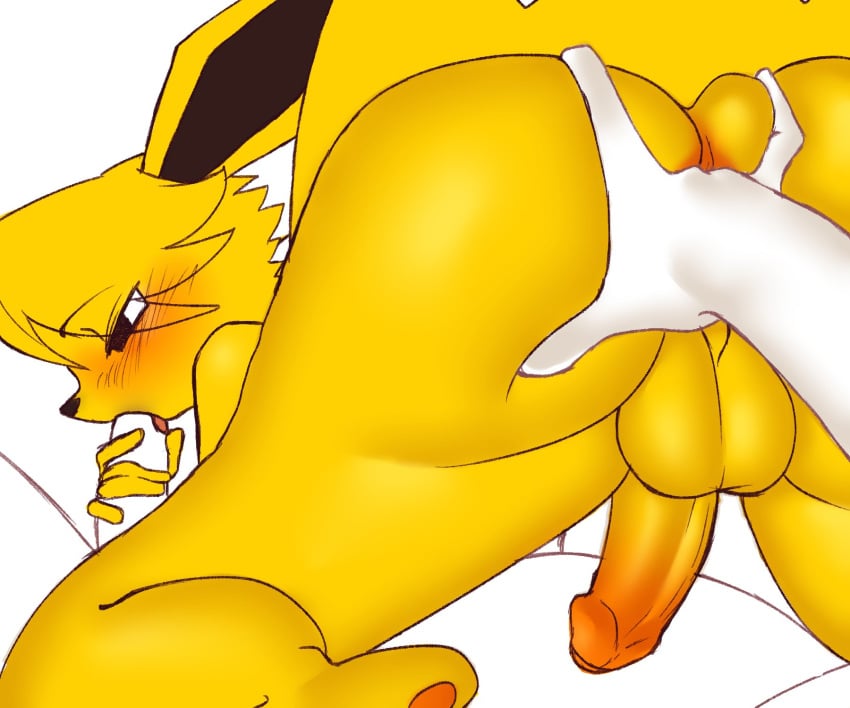 2boys 5_fingers 69_position anal anal_fingering anthro anthrofied ass backsack balls blush duo eeveelution erection fellatio fingering fingers foreskin gay generation_1_pokemon genitals hi_res humanoid_genitalia humanoid_penis jolteon male male/male nintendo nude oral partially_retracted_foreskin penile penis pokemon pokemon_(species) prostate_stimulation sex sunnyhoneybone yaoi