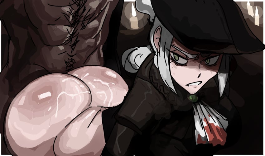 1boy 1girls angry ass big_ass big_breasts big_thighs bloodborne breasts clenched_teeth dark-skinned_male dark_skin defeated defeated_villainess doggy_style dolecat fat_ass female fromsoftware green_eyes hat huge_ass huge_butt huntress interracial lady_maria_of_the_astral_clocktower looking_back male muscular muscular_male pale-skinned_female pale_skin partially_clothed penetration penis penis_in_pussy pussy rape sex straight tagme the_old_hunters thick_ass thick_hips thick_thighs thighs white_hair