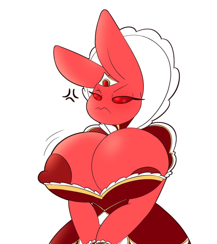 areola big_breasts breasts bunny_(averyshadydolphin) clothing crown dress female fur hi_res huge_breasts lagomorph leporid lightningfire12 mammal nipples rabbit red_eyes red_fur tiara