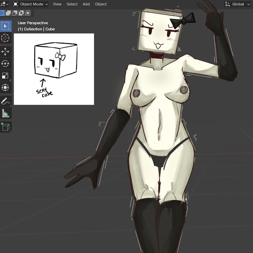 1girls big_breasts blender blender_(software) breasts cube cube_head default_cube female humanoid panties peace_sign rutothirtyfour seductive sexy_cube square square_head tagme white_body white_skin