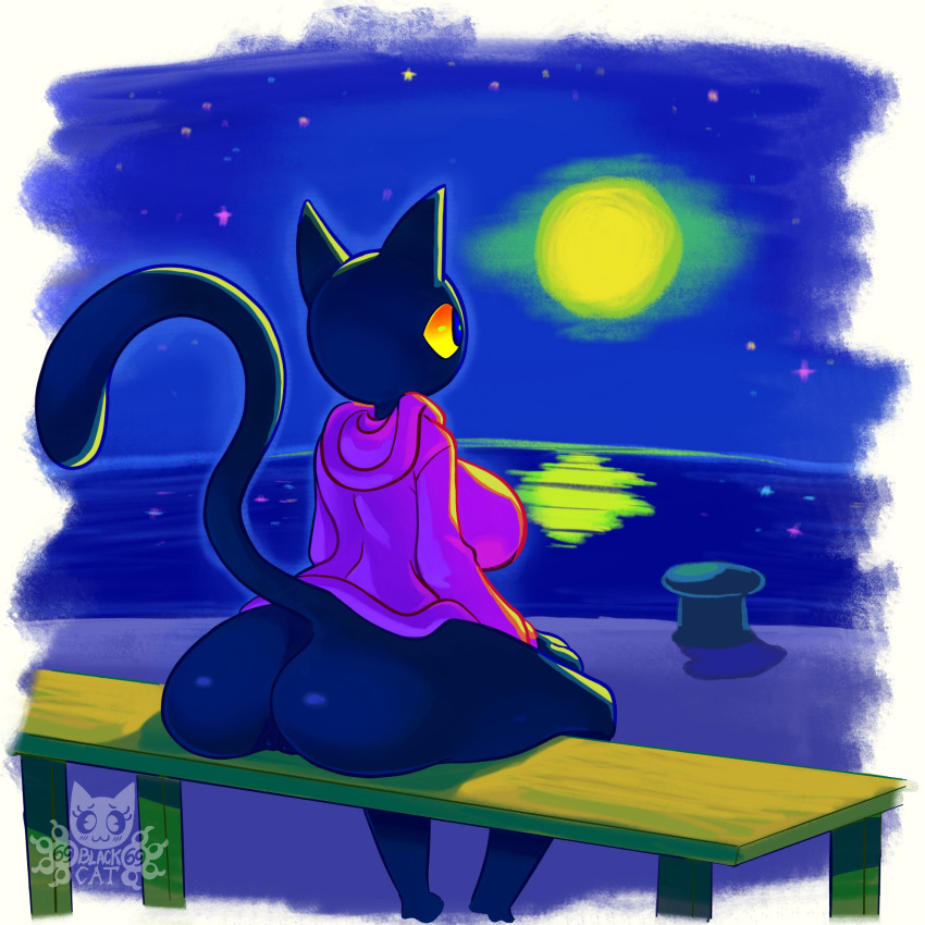 69blackcat69 artist_name big_ass big_breasts big_butt bottomless breasts dark_sky looking_at_moon tight_clothing