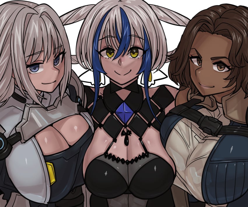 blue_eyes breast_focus breast_press breasts brown_eyes brown_hair ethel_(xenoblade) masha_(xenoblade) milf monica_(xenoblade) monica_vandham shosho_oekaki silver_hair tagme white_hair xenoblade_(series) xenoblade_chronicles_3 yellow_eyes