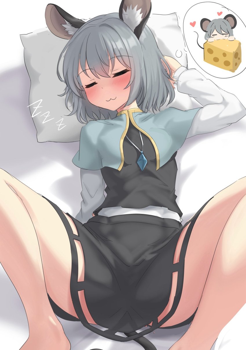 cheese clothed gray_hair nazrin rat_ears rat_girl skirt sleeping small_breasts spread_legs touhou youmu-kun