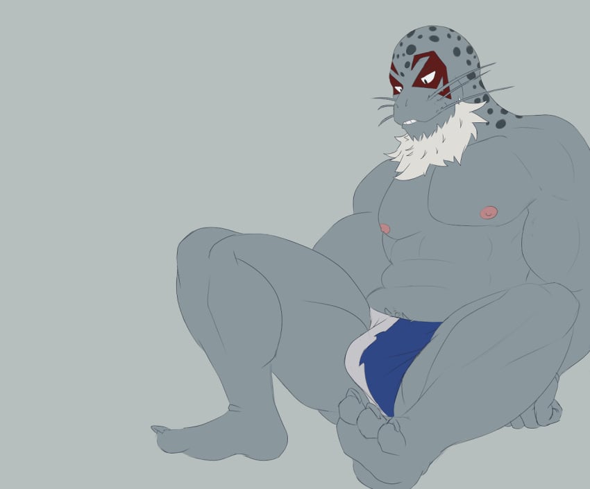 anthro balls bara barazoku beard bulge facial_hair flaccid male male_only marine muscles muscular my_hero_academia penis seal selkie_(my_hero_academia) sitting solo solo_male spotted_seal tankyuki