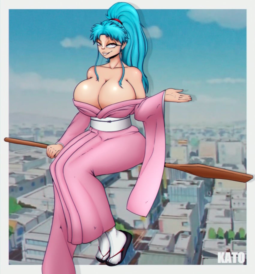 1girls big_breasts big_girl blue_hair botan breasts clothing curvy curvy_body curvy_figure kato smile solo solo_female voluptuous voluptuous_female yu_yu_hakusho