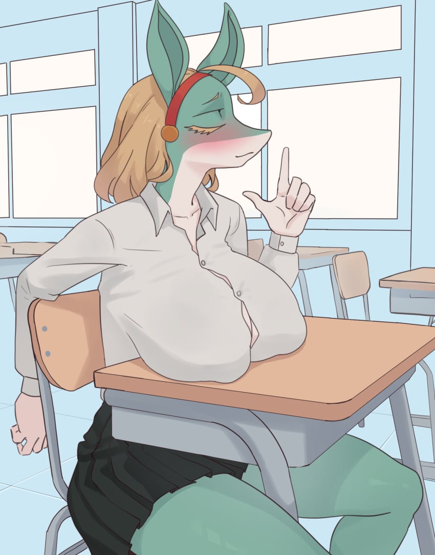 1girls anthromorph button_down_shirt desk female furry haolksou ippan_josei my_hero_academia skirt