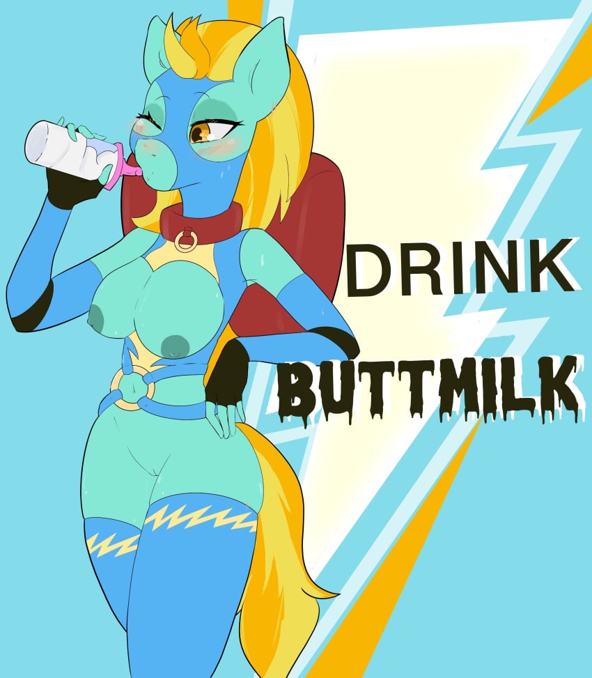 absurd_res advertisement anthro bodily_fluids breasts cheddart collar cum cum_in_mouth cum_inside drinking drinking_cum fall_of_equestria female friendship_is_magic genital_fluids genitals hasbro hi_res lightning_dust_(mlp) my_little_pony pussy sex_slave slave solo