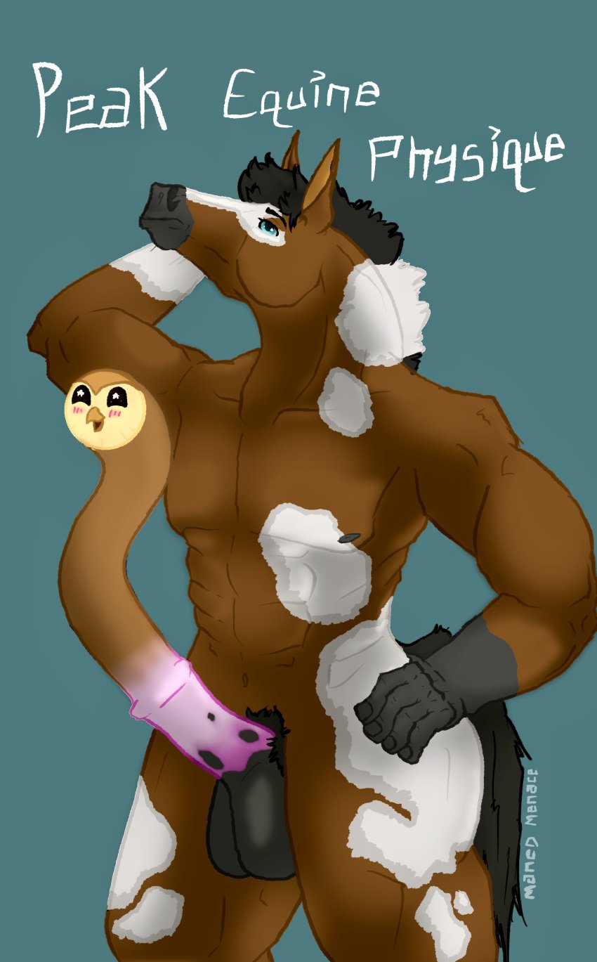 absurd_res animal_genitalia animal_penis anthro avian ball_tuft balls bird cursed cursed_image equid equine equine_genitalia equine_penis erection genitals hi_res hooty_(the_owl_house) horse male mammal manedmenace meme meme_pose muscular muscular_male owl pecs penis solo tuft