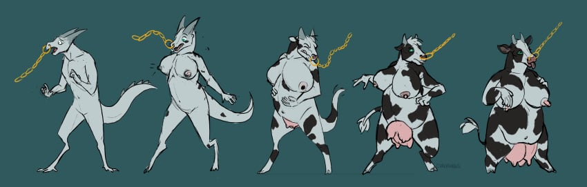 absurd_res anthro bovid bovine breast_expansion breasts cursed_object curvyfangs dragon expansion female gender_transformation growth hi_res intelligence_loss male mammal mental_transformation mtf_transformation mythological_creature mythological_scalie mythology overweight overweight_anthro scalie solo teats transformation udder_growth udders weight_gain