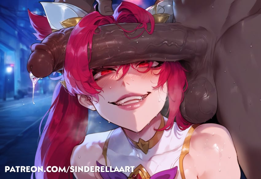 1boy 1girls ai_generated busty cock commission crazy_girl curvaceous dark-skinned_male female huge_cock interracial jinx_(league_of_legends) large_cock large_penis league_of_legends light-skinned_female looking_at_penis night nighttime patreon patreon_url patreon_username penis public red_eyes red_hair riot_games sinderellaart star_guardian_jinx star_guardian_series tencent thick video_game video_game_character video_games voluptuous voluptuous_female yandere