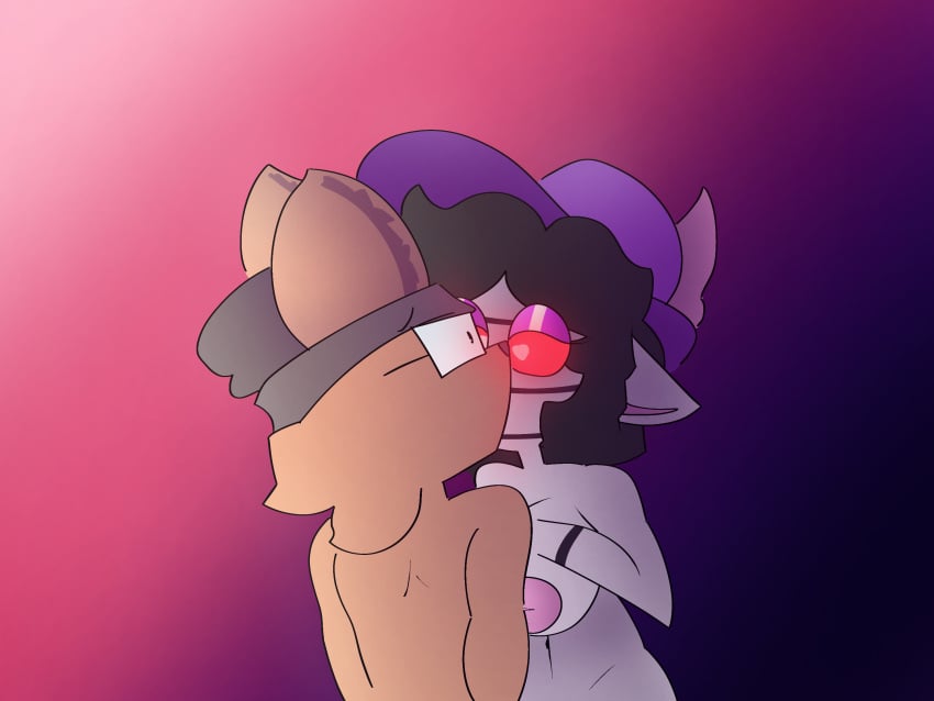 1boy 1girls big_breasts breasts breasts_out completely_naked completely_nude hat heart-shaped_pupils kissing looking_at_another phasedglass piggy_(game) pony_(piggy) red_sclera roblox roblox_game zizzy_(piggy)