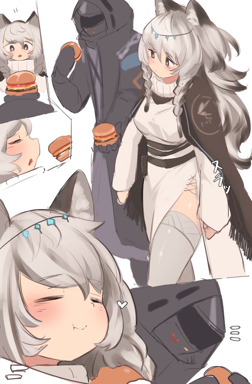 arknights b45ui catgirl eating fit_female pramanix_(arknights) snow_leopard thin_female weight_gain