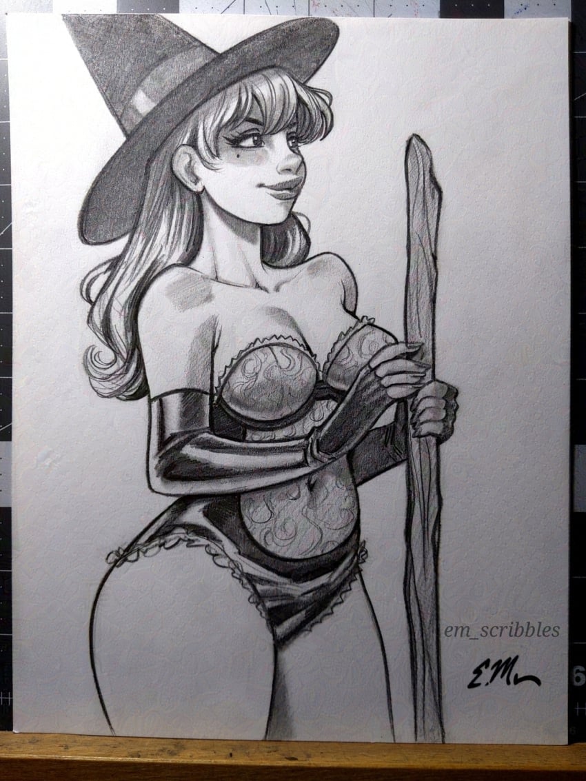 ass big_ass big_breasts big_butt big_thighs bottom_heavy breasts cleavage curvy curvy_body curvy_female curvy_figure em_scribbles lingerie pencil_(artwork) pinup tagme thick_ass thick_thighs thighs witch witch_costume witch_hat