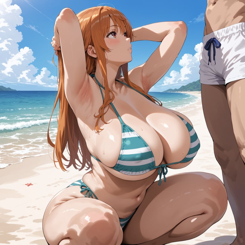 ahe_gao ai_generated armpit armpits ass asshole belly belly_button bikini breasts calves doggy_style doggy_style_position doggystyle erect_nipples female knees krispykenny looking_back looking_pleasured male manga monkey_d_luffy naked nami nami_(one_piece) navel nipples one_piece orange_hair panel panels pose pov_eye_contact shower showering smile squat squatting surprise surprised surprised_expression text thighs