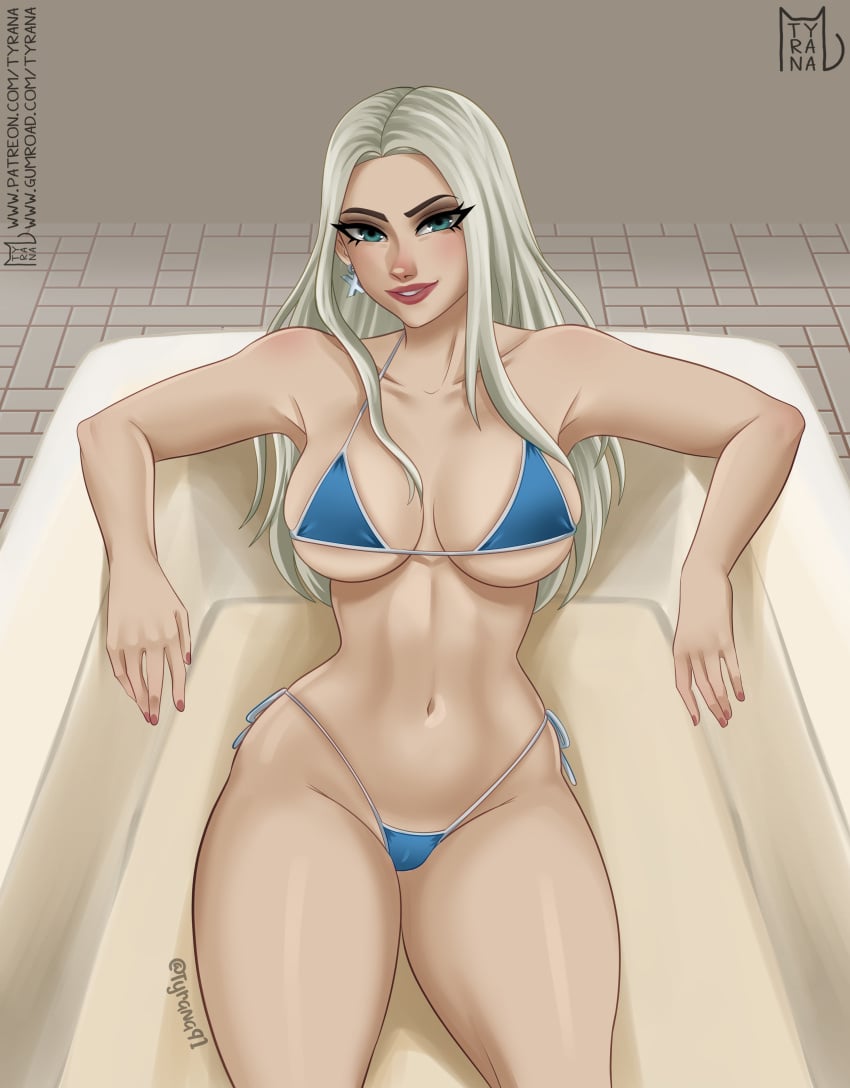 bathroom bikini breasts cleavage emma_frost emma_frost_(fortnite) female female_only fortnite fully_clothed jpeg looking_at_viewer marvel marvel_comics mutant_(marvel) nipples pussy revealing_clothes skimpy_clothes tyrana