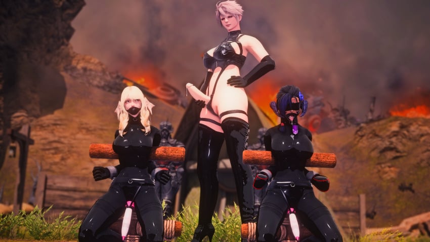 1futa 2girls 2girls1futa 3d au_ra bad_end blindfold blonde_hair blue_hair bondage bondage_mittens captured captured_heroine collar cum cum_in_mouth cum_inside defeated final_fantasy final_fantasy_xiv futanari gag handcuffs imminent_rape kisa_kha latex latex_suit mikoto_jinba misija_votyasch mittens penis plug_(sex_toy) plug_gag raen roegadyn roegadyn_futa stationary_restraints tied_to_pole vibrator xaela