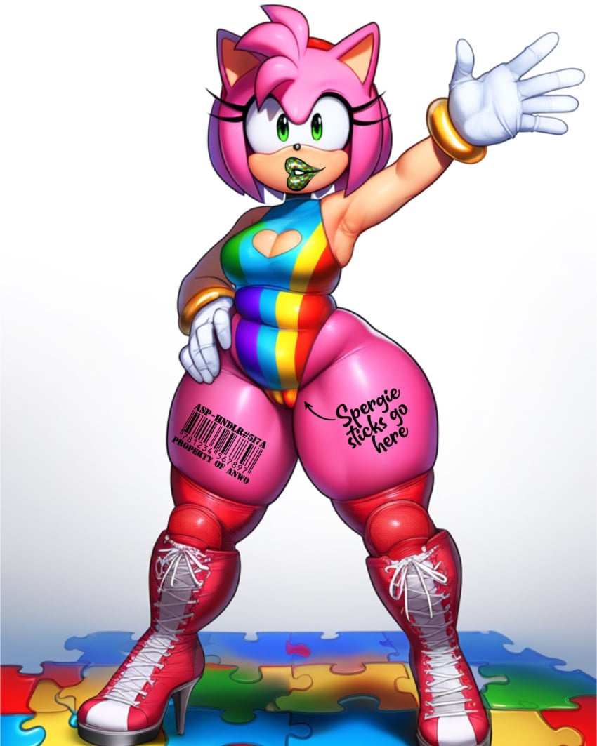 ai_generated amy_rose anthro anwo aspiefication autism autism_symbol autistic_new_world_order barcode_tattoo bimbo bimbo_lips cameltoe edit female fur furry leotard meme novelai sega shitpost sonic_(series) sonic_the_hedgehog_(series) tattoo that_guy9001 thick_thighs thighs tight_clothing waving waving_at_viewer wide_hips