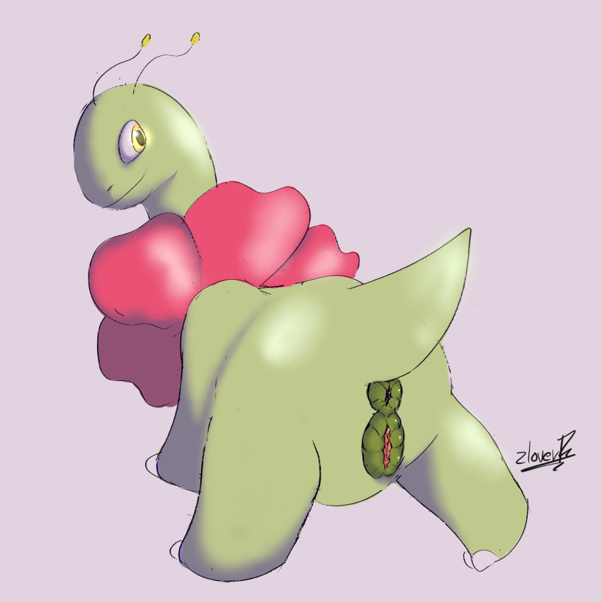 1:1 anus chunkypandaroo female feral genitals hi_res looking_back meganium nintendo plump_labia pokemon presenting puffy_anus pussy raised_leg solo