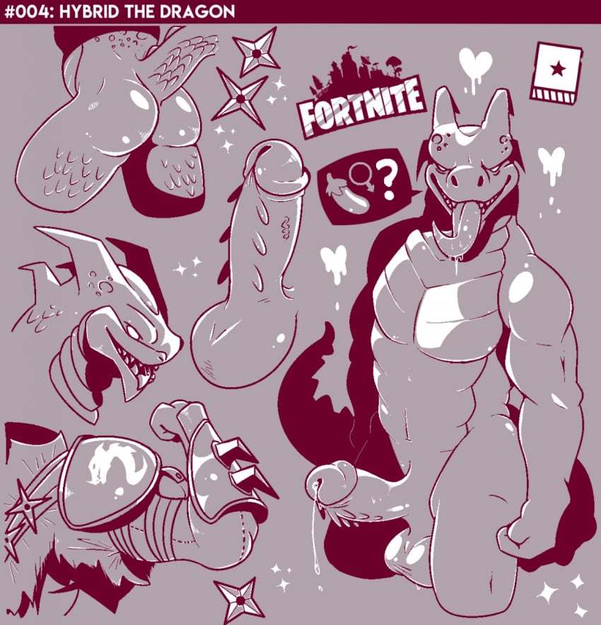 anthro ass balls dragon erection fortnite hybrid_(fortnite) lonelycharart male male_only nude penis precum scalie smile solo tagme tongue_out