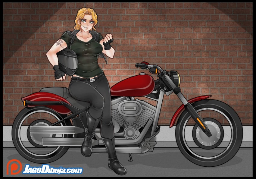 1girls 5_fingers animated black_pants black_shirt boots breasts calf_boots female female_only fingerless_gloves first_porn_of_franchise full_body fully_clothed green_eyes hips human human_only humanoid jago_dibuja medium_breasts metal_family motorcycle motorcycle_helmet muscular muscular_female red_hair solo tattoo thick thick_thighs thighs tight_clothing victoria_(metal_family) wide_hips