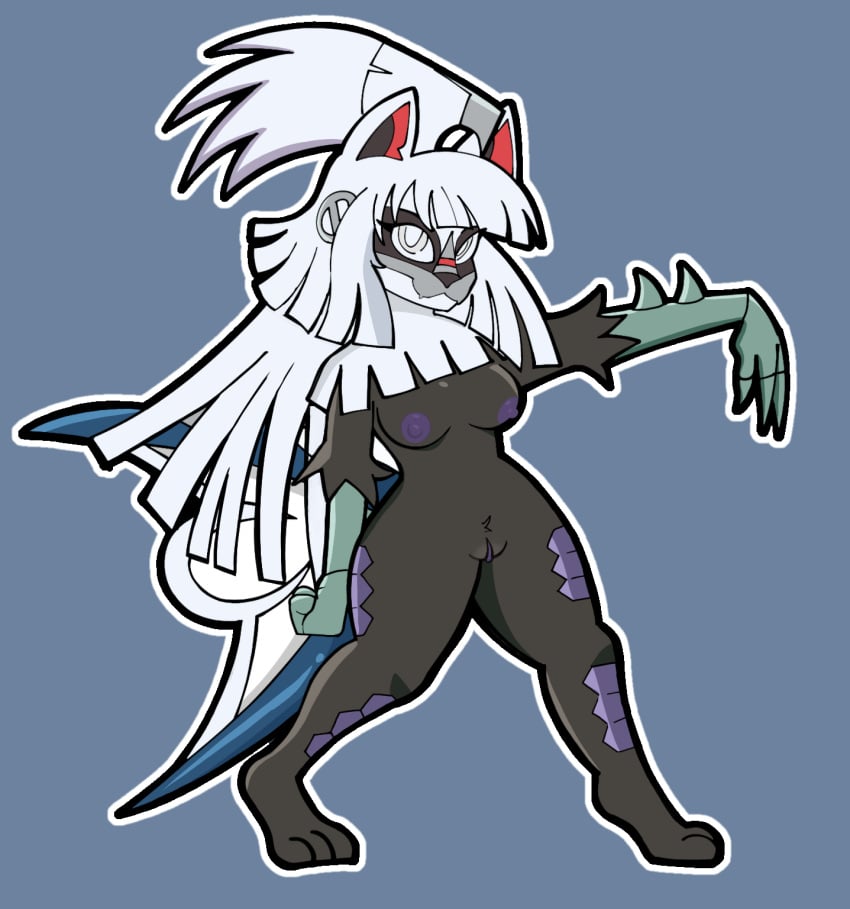 anthro areola ass big_butt biped breasts canid canine claws clitoral_hood digital_media_(artwork) dragon ears_up eyelashes fan_character fangs feet female female_anthro fish full-length_portrait fur generation_7_pokemon genitals hair hi_res horn humanoid_vulva hybrid itsreapermin legendary_pokemon looking_at_viewer mammal marine mythological_creature mythological_scalie mythology nintendo nipples nude paws pokemon pokemon_(species) portrait pose pussy scales scalie silvally simple_background solo spread_legs spreading tail teeth vulva white_body white_fur