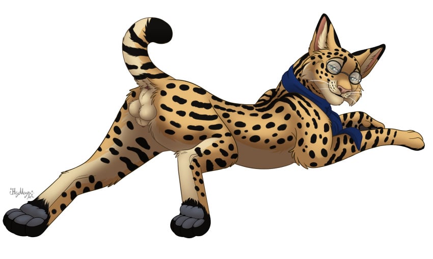 anatomically_correct anatomically_correct_genitalia animal_genitalia anus ass ass_up balls bedroom_eyes digital_drawing_(artwork) digital_media_(artwork) eyewear felid feline feline_genitalia feline_sheath feral genitals glasses half-erect heymayaart hi_res looking_at_viewer looking_back looking_back_at_viewer lying male mammal mostly_nude narrowed_eyes on_front pawpads paws penis penis_tip presenting presenting_hindquarters quadruped raised_tail rear_view scarf scarf_only seductive serval sheath signature smile smiling_at_viewer solo tail whiskers