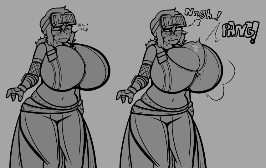 black_and_white blush blushing_profusely breast_expansion breast_growth breasts_bigger_than_head breasts_popping_out bursting_breasts cleavage expansion gigantic_breasts grace_howard growth growth_drive growth_sequence huge_breasts town_of_skeles wardrobe_malfunction zenless_zone_zero zipper_malfunction zipper_pull_tab
