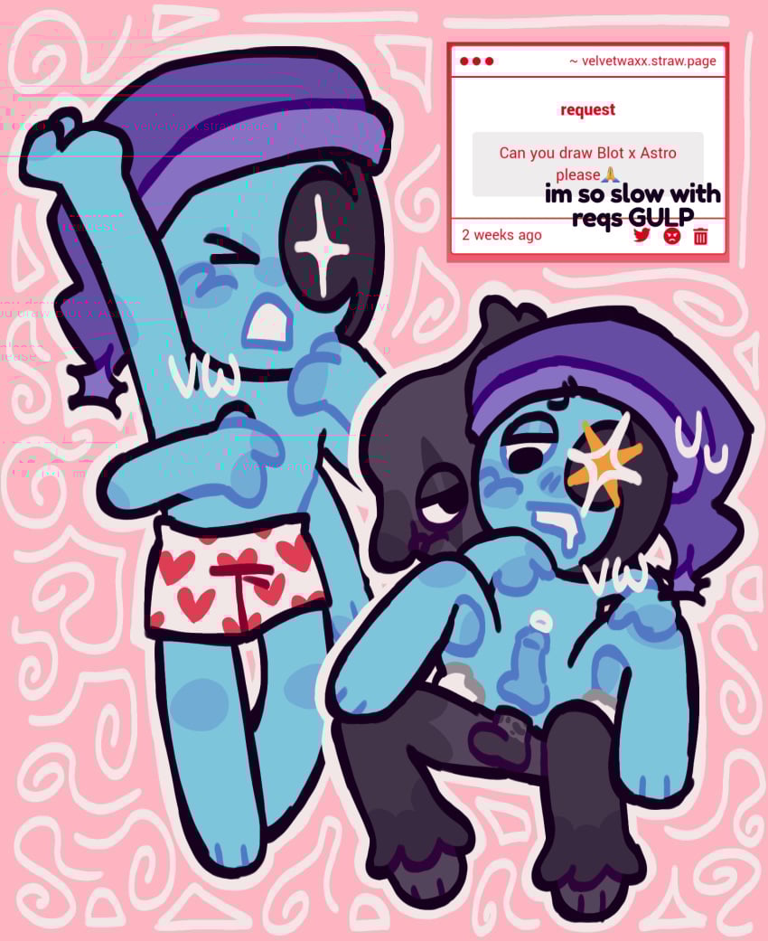 2boys astro_(dandy's_world) blot_(dandy's_world) dandy's_world drooling gloves heart_boxers request sparkle strawpage_request velvetwaxx yaoi yawn