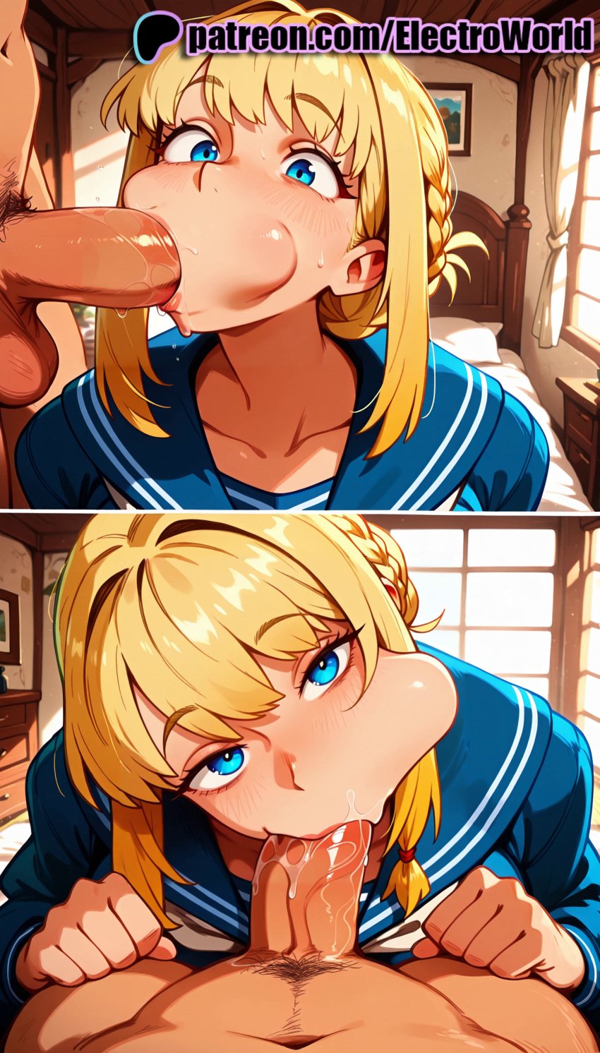 1boy 1girls 2025 2girls :>= ai_generated artist_name blonde_hair blowjob blowjob_face blue_eyes blush braid cheek_bulge cock cum cum_in_mouth dick electroworld erection fellatio female female_pubic_hair foreskin hi_res high_quality high_resolution highres indoors licking licking_penis male_pubic_hair multiple_fellatio multiple_girls ooki_rinka oral oral_sex ore_ga_kanojo_o_okasu_wake patreon patreon_username penis pov pubic_hair sailor_collar school_uniform serafuku stable_diffusion straight stray_pubic_hair sucking testicle_sucking testicles uncensored watermark window