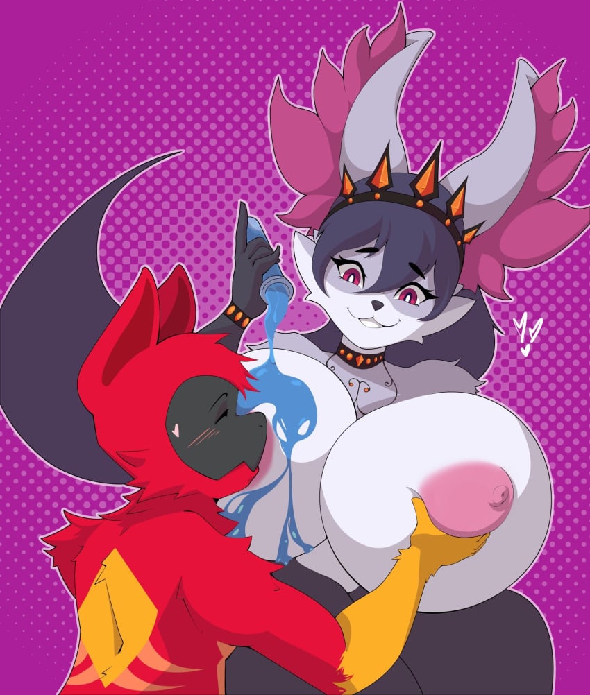 animal_ears animal_tail big_breasts big_nipples big_titties commission curvaceous curvaceous_female curvaceous_figure curvy curvy_figure curvy_hips female furry furry_female furry_only gray_fur licking_nipples mr_mapache nipples nude nude_female original original_character red_fur