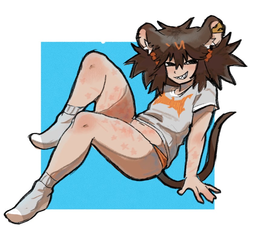 bdsm cute female female_only furry furry_female girl markings marks mouse mouse_ears mouse_tail oc one_girl original original_character panties scratch_marks scratches sharp_teeth skin_markings socks underwear