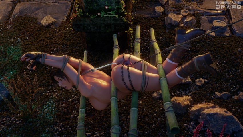 3d blendguardian bondage brown_hair captured captured_heroine female female_focus lara_croft lara_croft_(survivor) prisoner tagme tomb_raider tomb_raider_(survivor)