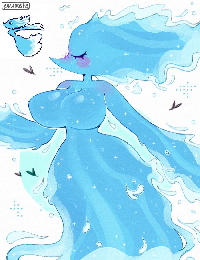 1girls big_breasts blue_body blue_skin blush blush breasts closed_eyes deltarune deltarune_chapter_4 female female_only heart kawooshy long_hair miss_mizzle_(deltarune) solo solo_female sparkle sparkles undertale_(series) water