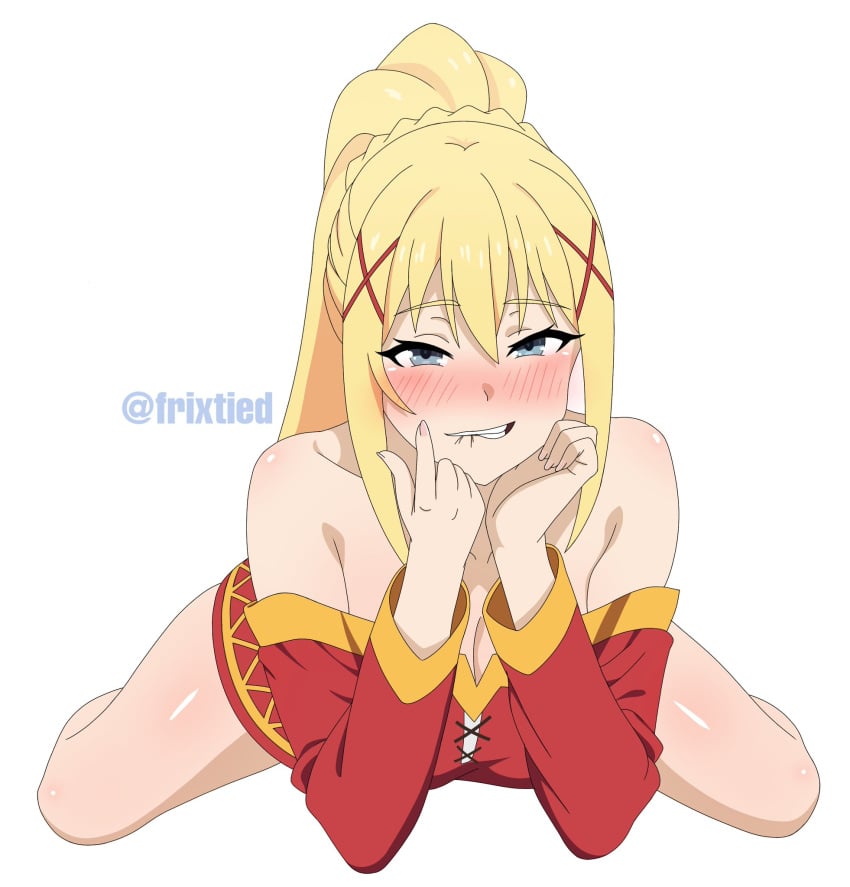 1girls big_ass big_breasts big_butt big_thighs blue_eyes clothing curvaceous curvaceous_female curvaceous_figure curvy curvy_figure curvy_hips darkness_(konosuba) dress female female_focus female_only frixtied kono_subarashii_sekai_ni_shukufuku_wo! konosuba long_hair looking_at_viewer megumin_(cosplay)