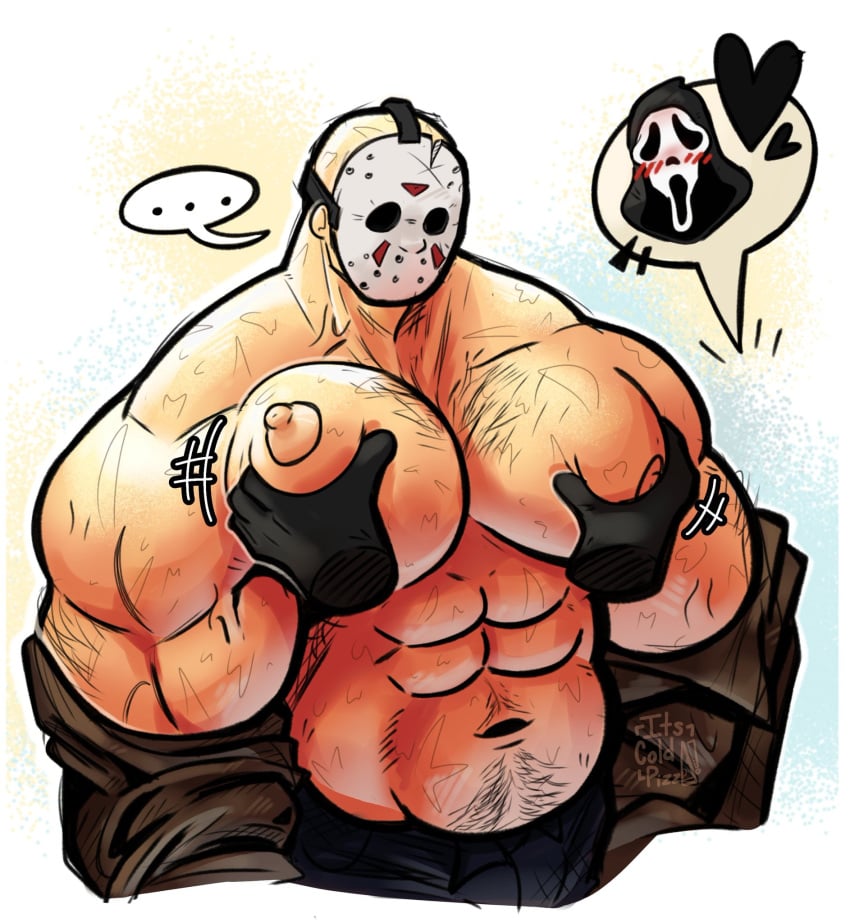 ... abs bara bara_tits big_pecs blush crossover disembodied_hand erect_nipples friday_the_13th gay ghostface gloves grope groping groping_pecs hairy hairy_male its_coldpizzart jason_voorhees male_only man_boobs masked masked_male moobs muscular muscular_male nipples pants pecs pecs_grab pecs_touching scream_(franchise) topless topless_male yaoi