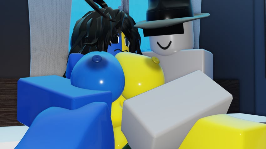 1boy 1girls 3d areolae big_breasts black_hair breasts censor_bar censored_eyes dummy_(roblox) ena hat joel_g lilix_rr34 nipples nude pussy roblox robloxian self_upload sex tagme touching_pussy