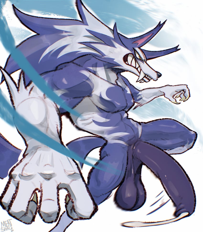 2024 absurd_res action_pose anthro balls big_penis biped blue_balls blue_body blue_fur blue_penis canid canine canis capcom darkstalkers digital_media_(artwork) fangs foreskin fur genitals half-erect hi_res huge_cock humanoid_genitalia humanoid_penis jon_talbain male male_anthro mammal meatshaq multicolored_body multicolored_fur mythological_canine mythological_creature mythology nude_anthro nude_male penis pose saggy_balls solo teeth two_tone_body two_tone_fur were werecanid werecanine werewolf white_body white_fur wolf yellow_eyes