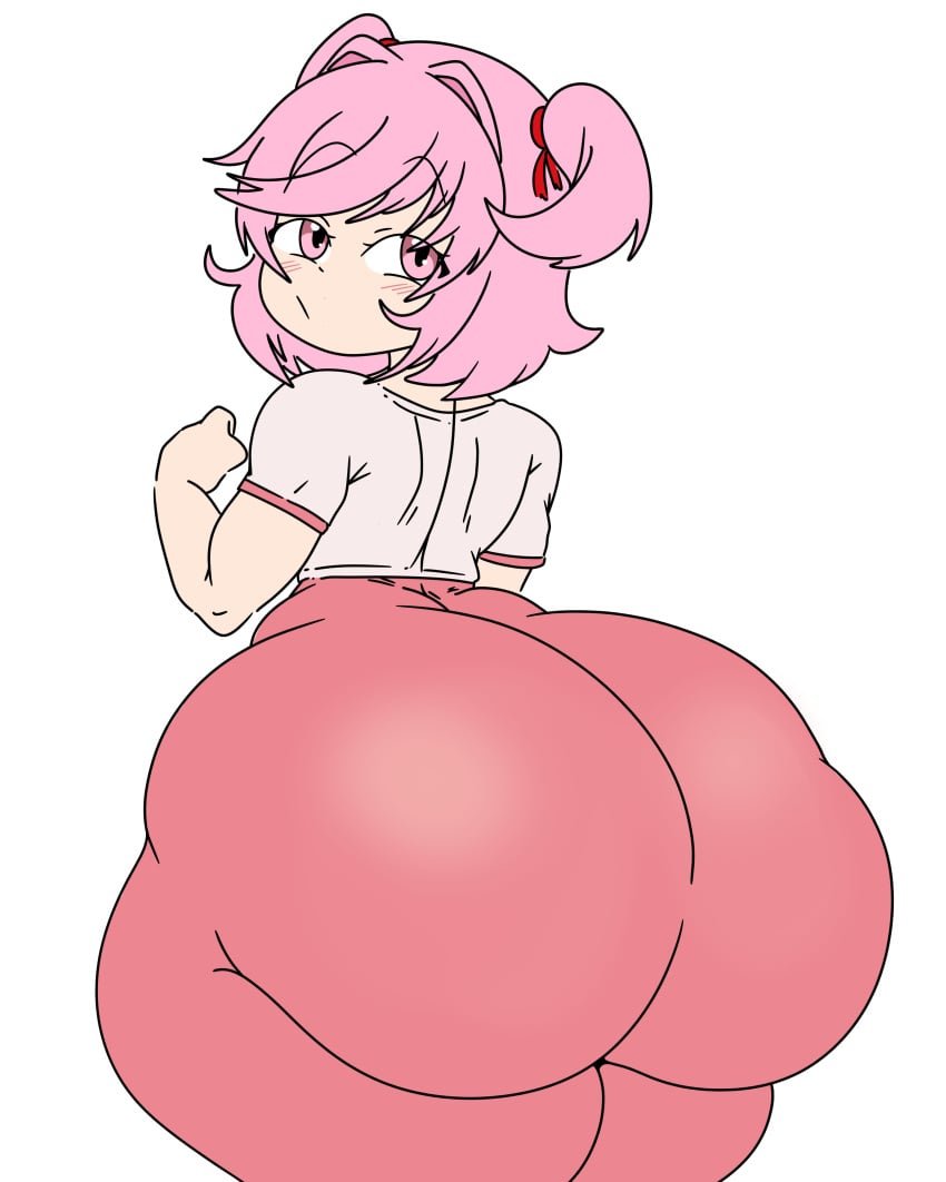 1girls ass ass_bigger_than_head back_view big_ass blush bottom_heavy bubble_butt doki_doki_literature_club female hip_dips huge_ass inakotho leggings looking_back natsuki_(doki_doki_literature_club) pink_eyes pink_hair small_breasts tagme wide_hips