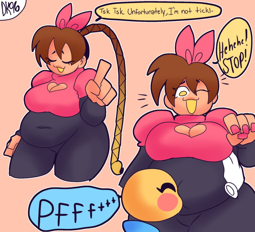 2girls belly_raspberries big_breasts chubby_female cleavage daisy_(daisykitty96) daisykitty96 dialogue female_only speech_bubble